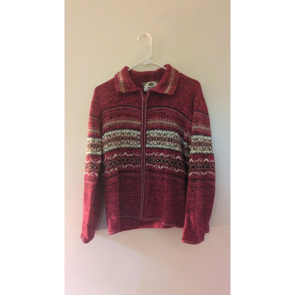 Tiara International Vintage Pink Zip Up Sweater, Medium, Fair Isle, Nordic Y2K